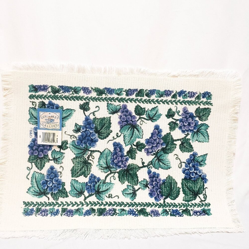 Set 6 Grapes Tapestry Placemats Leaves Gourmet Gallery 18" x 13" Cream Blue